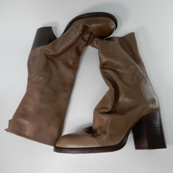 FREE PEOPLE Elle Block Heel Slouch Boots Size 39.5 9.5 Taupe Brown Leather NEW - Picture 11 of 14